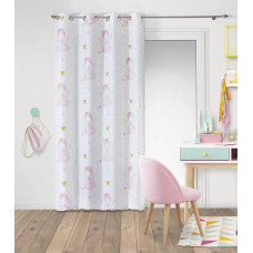 Κουρτίνα λευκή σχέδιο Rosaline ροζ λεπτομέρειες με κρίκους 140X260