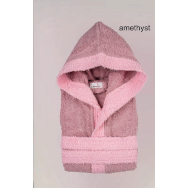 Μπουρνούζι παιδικό Σχ.Junior δίχρωμο βαμβακερό Amethyst Pink Νο 6,8,10,12, 14