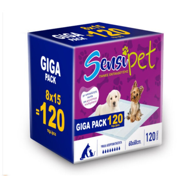 Sensi Pet Επιδαπέδια Πάνα Σκύλου Giga Pack με Αυτοκόλλητο & Sap 60x60cm 120 τμχ