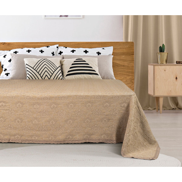 Beauty Home Κουβέρτα ζακάρ Art 1349 με δαντέλα υπέρδιπλη σε 5 χρώματα  230x250  Antique