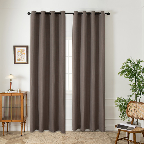 Beauty Home Κουρτίνα Blackout Jacquard σκίασης με 8 μεταλλικούς κρίκους Glare Art 8444 140x270 Μόκα