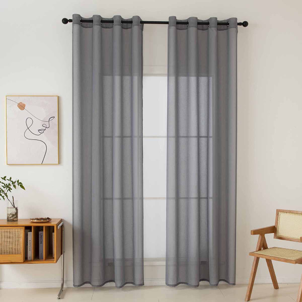 Beauty Home Κουρτίνα γάζα μονόχρωμη με 8 μεταλλικούς κρίκους Sharp Art 8448 140x270 Ανθρακί