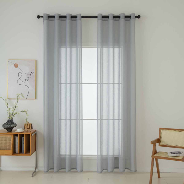 Beauty Home Κουρτίνα γάζα μονόχρωμη με 8 μεταλλικούς κρίκους Sharp Art 8448 140x270 Γκρι