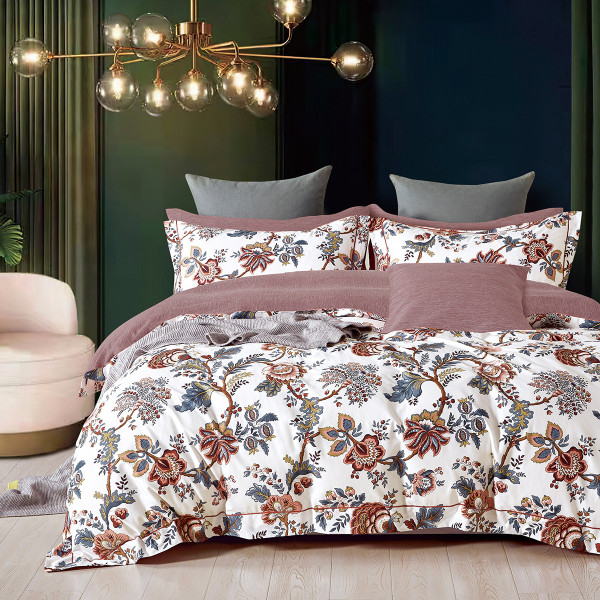 Beauty Home Σετ σεντόνια υπέρδιπλα με λάστιχο Art 12612 Flaure 165χ200+30 Εκρού,Σάπιο μήλο