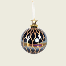 Beauty Home ΓΥΑΛΙΝΗ ΜΠΑΛΑ, ΙΡΙΔΙΖΟΥΣΑ ΜΑΥΡΗ ΜΕ ΠΟΡΣΕΛΑΝΙΝΟ ΑΣΤΕΡΙ ΚΑΙ ΧΡΥΣΑ ΣΧΕΔΙΑ, 1ΤΜΧ, 10cm