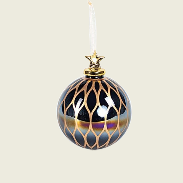 Beauty Home ΓΥΑΛΙΝΗ ΜΠΑΛΑ, ΙΡΙΔΙΖΟΥΣΑ ΜΑΥΡΗ ΜΕ ΠΟΡΣΕΛΑΝΙΝΟ ΑΣΤΕΡΙ ΚΑΙ ΧΡΥΣΑ ΣΧΕΔΙΑ, 1ΤΜΧ, 10cm