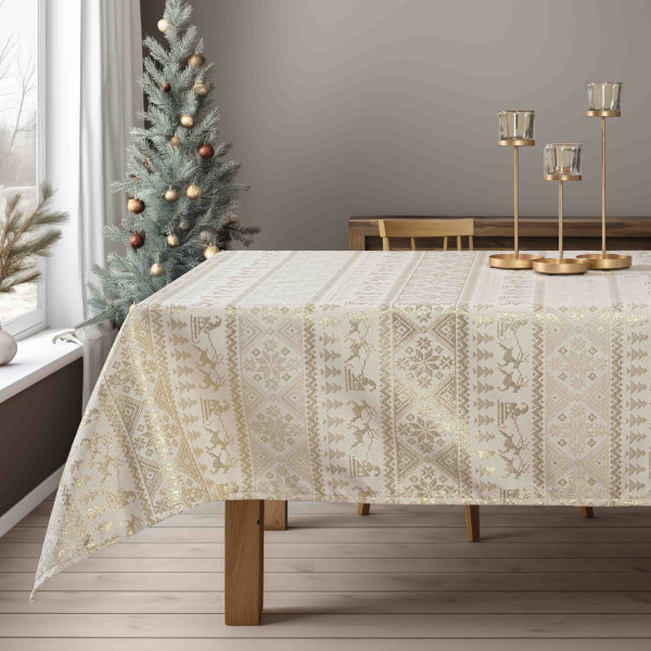 Beauty Home ΤΡΑΠΕΖΟΜΑΝΤΗΛΟ ΖΑΚΑΡ ΠΑΡΑΔΟΣΙΑΚΟ ΜΕ ΧΡΥΣΑ ΧΡΙΣΤ. ΣΧΕΔΙΑ   135 x 180 cm