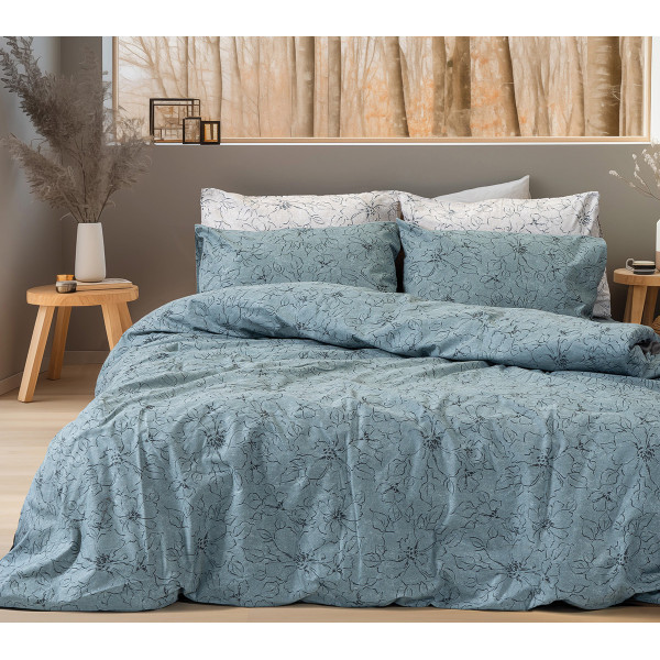 Beauty Home Σετ σεντόνια φανελένια υπέρδιπλα με λάστιχο Nebbiolo Art 12636 170x200+32 Πετρόλ