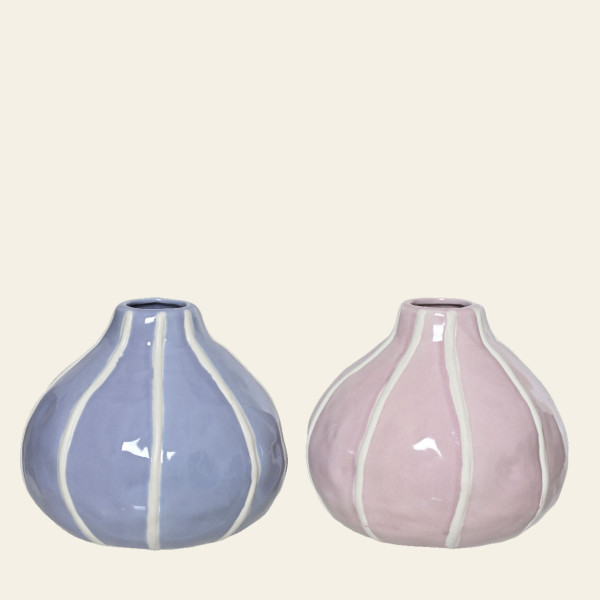 Beauty Home Βάζο Πορσελάνης με Ρίγα 15.5 x 13.5 CM  Μωβ