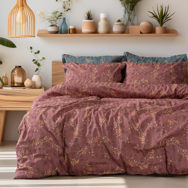 Beauty Home Σετ σεντόνια υπέρδιπλα με λάστιχο Art 12210 Indra 100% Βαμβακοσατέν 300tc 170x200+30 Σάπιο μήλο