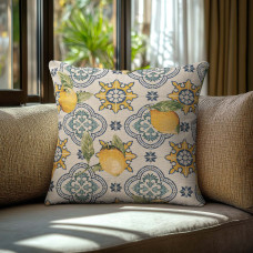 Beauty Home Μαξιλαροθήκη ΣΤΟΦΑ ΛΕΜΟΝΙΑ ΣΕ ΦΟΝΤΟ ΜΕ ΠΛΑΚΑΚΙΑ   40 x 40 cm