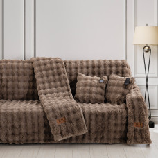 Beauty Home Γούνινο Σετ ριχτάρι 2τμχ Pop Art 8722 (180x250+180x300) Μόκα