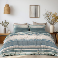 Beauty Home Σετ σεντόνια φανελένια υπέρδιπλα με λάστιχο Monet Art 12331 170x200+32 Πράσινο