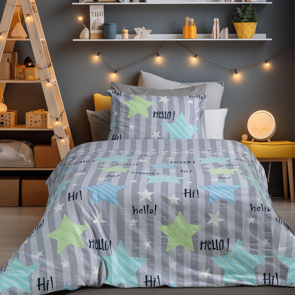 Beauty Home Σετ παπλωματοθήκη φανελένια μονή Hello Art 6321 160x240 Γκρι,Mπλε