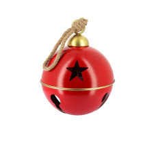 Beauty Home Διακοσμητικό Κόκκινο-Χρυσό Κουδούνι με Σχοινί για Κρέμασμα Ø30cm