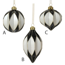 Beauty Home Γυάλινο Στολίδι Μαύρο / Λευκό Ø8 cm      B