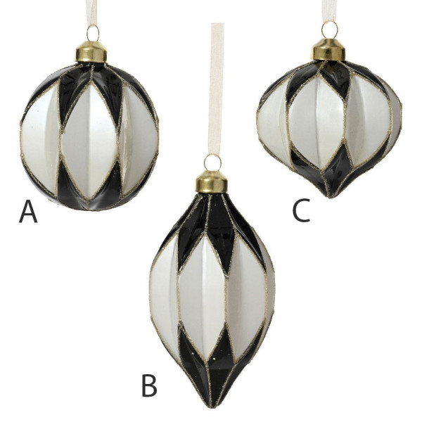 Beauty Home Γυάλινο Στολίδι Μαύρο / Λευκό Ø8 cm      C