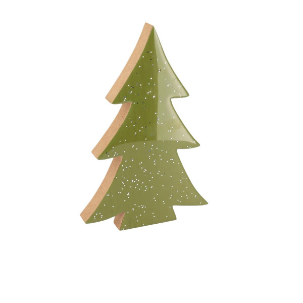 Beauty Home Έλατο ξύλινο πράσινο λούστρο με ασημί γκλίτερ 12 x 18 x 2 cm