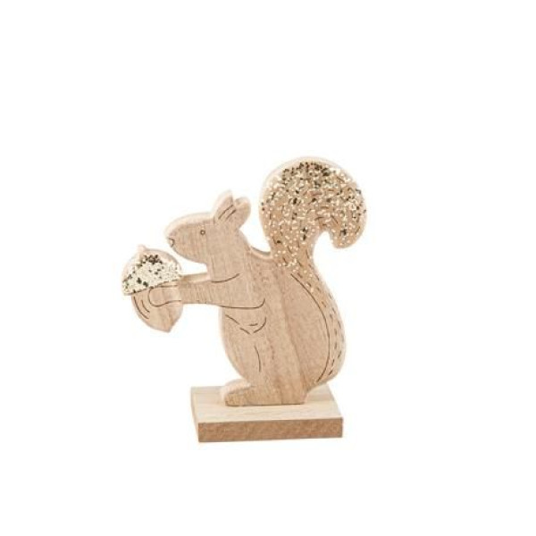 Beauty Home Σκίουρος ξύλινος με χρυσό γκλίτερ 10.5 x 11.7 cm