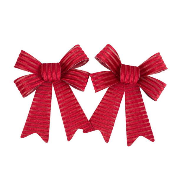 Beauty Home Σετ 2 Κόκκινων Βελούδινων Φιογκών με  Γκλίτερ 13 x 16 cm