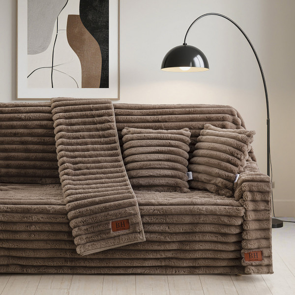 Beauty Home Γούνινο Σετ ριχτάρι 3τμχ Stripe Art 8726 (180x160+180x250+180x300) Μόκα