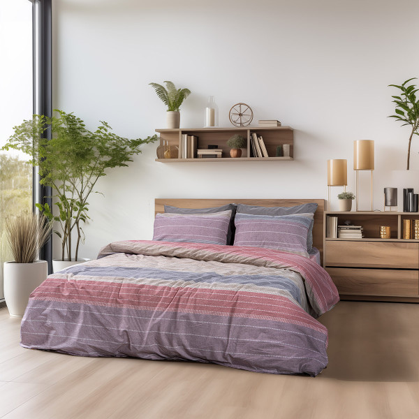 Beauty Home Σετ σεντόνια υπέρδιπλα με λάστιχο Glory Art 12371 170x200+32 Ροζ,Γκρι