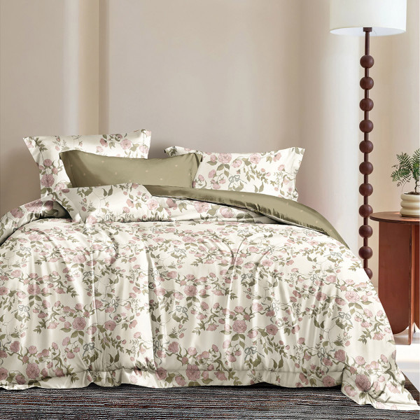 Beauty Home Σετ σεντόνια υπέρδιπλα με λάστιχο Memories Art 12675 165x200+30 Μπεζ,Ροζ