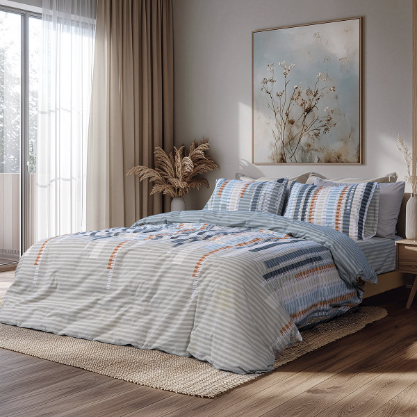 Beauty Home Σετ Πάπλωμα υπέρδιπλο Moments Αrt 12571 220x240 Λαδί,Σιέλ