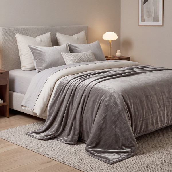 Beauty Home Κουβέρτα μονή Velora Art 12550 100% polyester super soft 550gsm 160x220 Γκρι