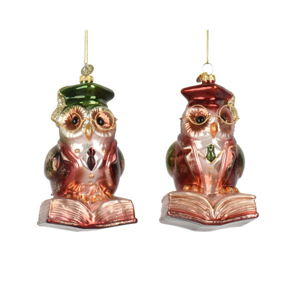 Beauty Home Στολίδι Κουκουβάγια Γυάλινη με Γυαλιά 13 cm  Μπορντό