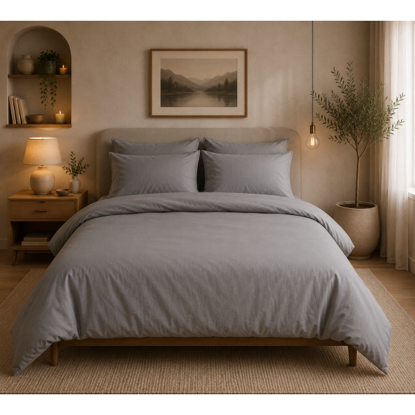 Σετ παπλωματοθήκη Σχ. Rainbow μονόχρωμη poly/cotton 144 κλωστών Grey 220x240cm