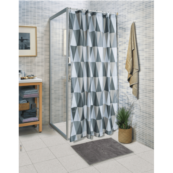 Κουρτίνα μπάνιου με κρίκους Σχ.Corner 180x200cm + πατάκι Shaggy 50x70cm 100% pol. 180x200cm