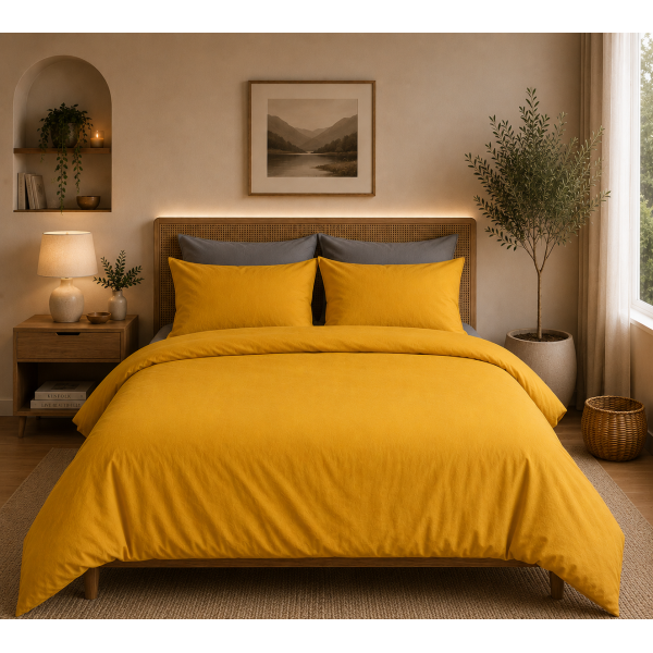Σετ παπλωματοθήκη Σχ. Rainbow μονόχρωμη poly/cotton 144 κλωστών Sweet honey 160x240cm