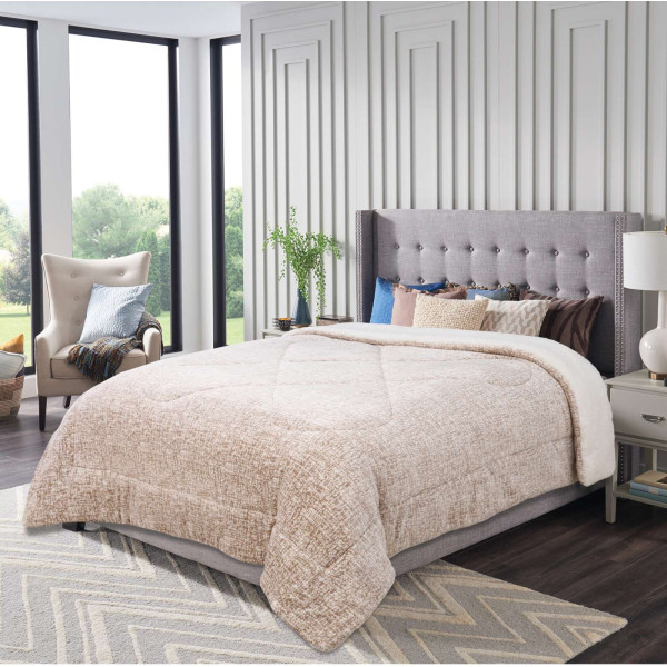 Κουβέρτα-πάπλωμα flannel με κάτω όψη sherpa Σχ. Bistrol 100% pol. Beige 220x240cm