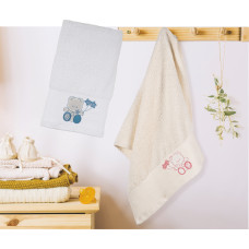 Σετ πετσέτα 2τμχ. bebe Σχ.Bear (ecrou-pink) 50x90cm+70x140cm 100% cotton