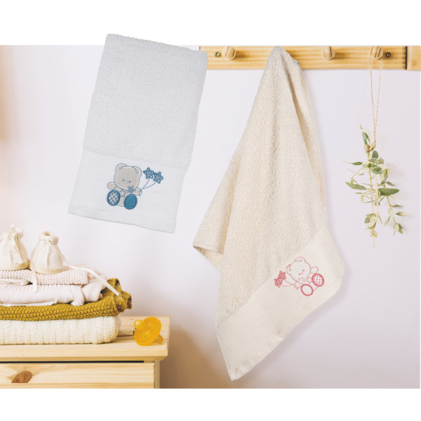 Σετ πετσέτα 2τμχ. bebe Σχ.Bear (ecrou-blue) 50x90cm+70x140cm 100% cotton