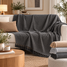 Ριχτάρι Σχ. Ajay 60% cotton - 40% cenil Grey 180x250cm