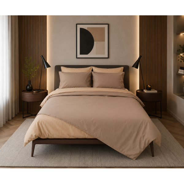 Σετ σεντόνια "Rainbow" μονόχρωμα Smoke-Beige poly/cotton 144 κλωστών 240x260cm