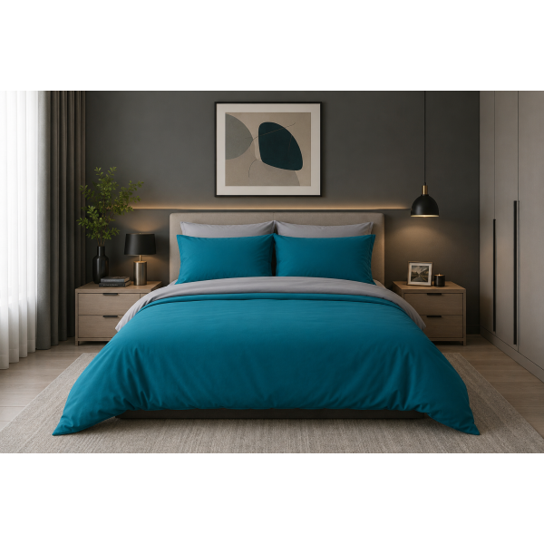 Σετ σεντόνια "Rainbow" μονόχρωμα Emerald-Grey poly/cotton 144 κλωστών 240x260cm