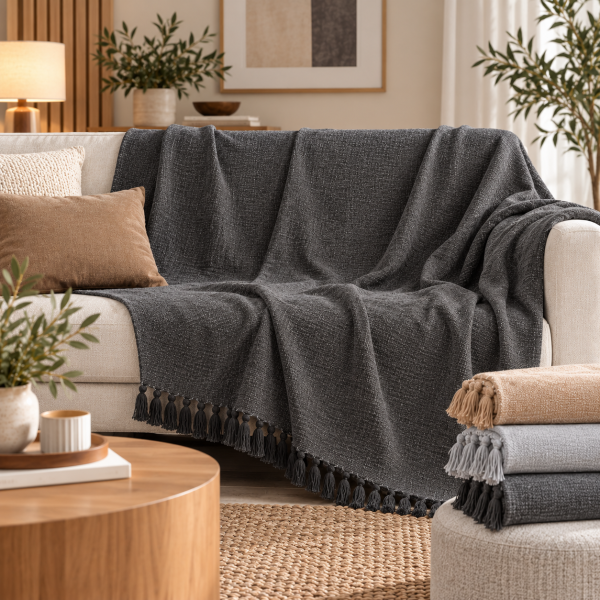 Ριχτάρι Σχ. Ajay 60% cotton - 40% cenil Black 180x250cm