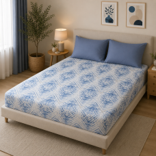 Σεντόνι λάστιχο εμπριμέ Σχ. Elite blue poly/cotton 160x200cm