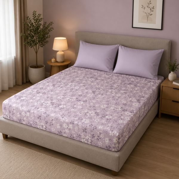 Σεντόνι λάστιχο εμπριμέ Σχ. Flower lilac poly/cotton 160x200cm