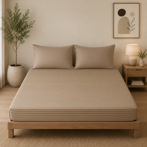 Σεντόνι λάστιχο εμπριμέ Σχ. Chic beige poly/cotton 160x200cm
