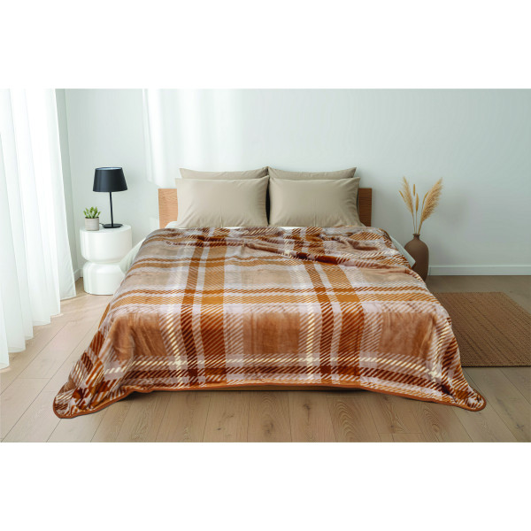 Κουβέρτα καρό Σχ.Marley 490 gsm 100% polyester Beige 150x220cm