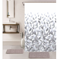 Κουρτίνα μπάνιου printed με κρίκους Σχ.Leafs grey 180x200cm 100% pol. 180x200cm