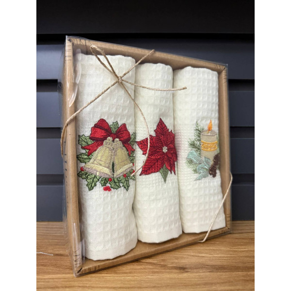 Σετ ποτηρόπανo κουζίνας Σχ.Ch031 πικέ 3 τμχ. με κέντημα σε κουτί 40x60cm 40x60cm