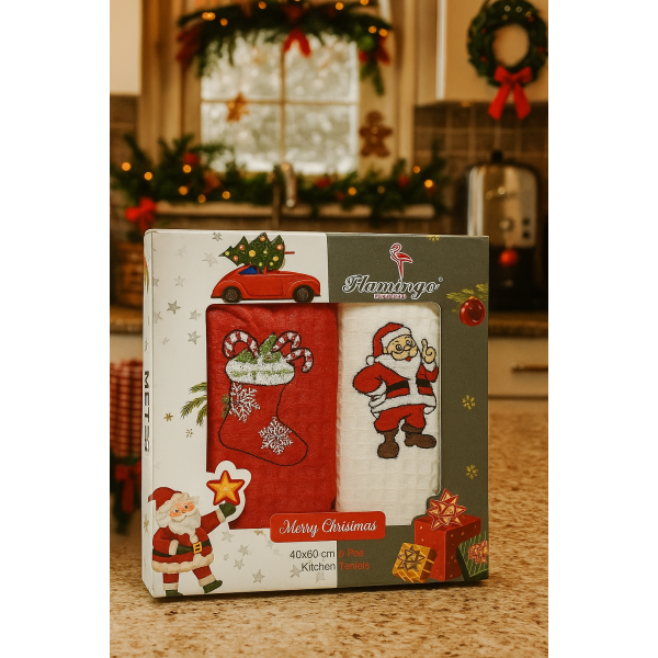 Σετ ποτηρόπανo κουζίνας Σχ.Ch010 πικέ 2 τμχ. με κέντημα σε κουτί 40x60cm 40x60cm