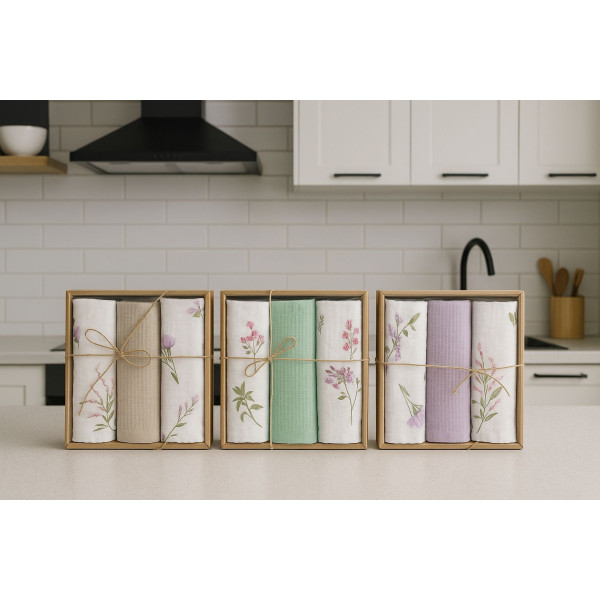 Σετ ποτηρόπανo κουζίνας Σχ.144 πικέ 3 τμχ. σε κουτί 40x60cm 40x60cm