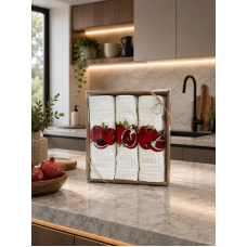 Σετ ποτηρόπανo κουζίνας πικέ 3 τμχ. Σχ.Fruits.R  σε κουτί 40x60cm 85%cotton - 15% pol. 40x60cm