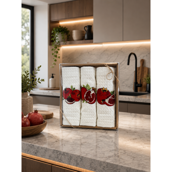Σετ ποτηρόπανo κουζίνας πικέ 3 τμχ. Σχ.Fruits.R  σε κουτί 40x60cm 85%cotton - 15% pol. 40x60cm